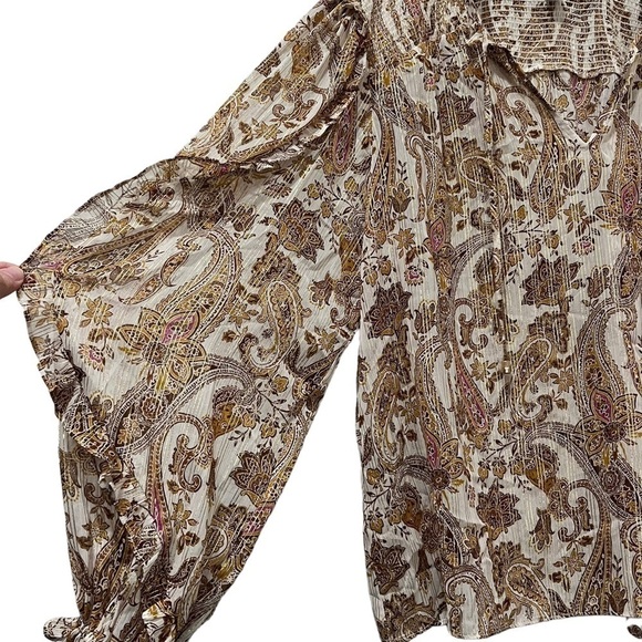 INC XL Floral Paisley Bohemian Long Sleeve Flowy Secretary Blouse Semi Sheer B2 - Picture 2 of 6